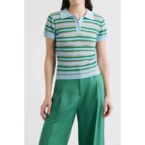 NEW DÈLUC levanzo knit polo top in multicolor light blue